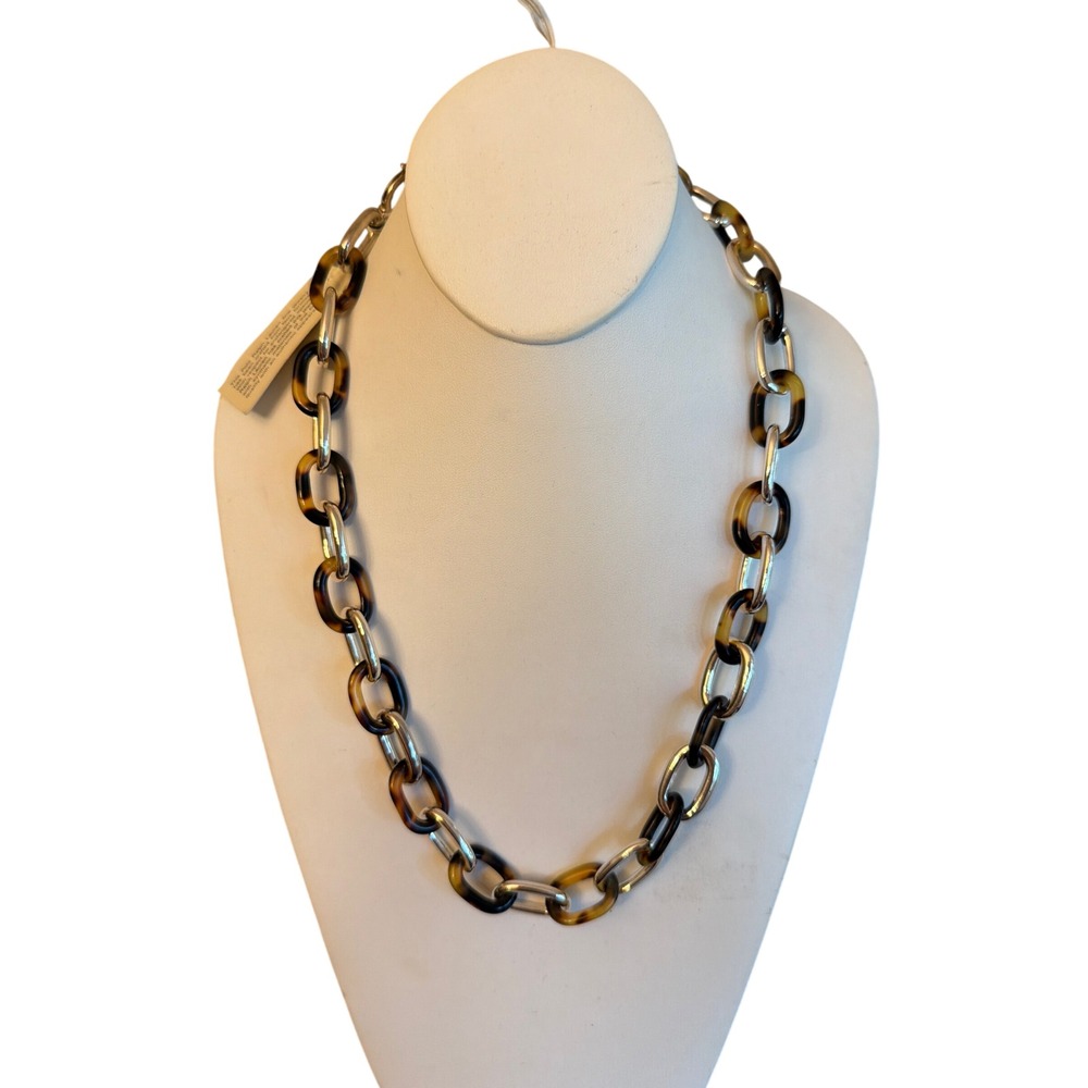 Ralph Lauren Necklace Silver Tortoise Faux Resin Chunky Link Chain Equestrian - Picture 5 of 5